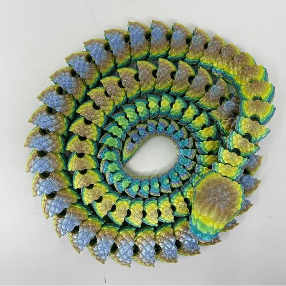 Articulating Snake 3D Printed 5 Feet Long Grass Green Tan Purple Colour Décor - Picture 2 of 7